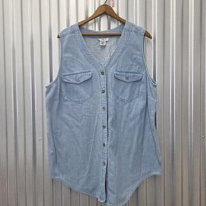 Vintage Hunters Run Denim Shirt Sleeveless Button Down Vest Light Was 90s Size L